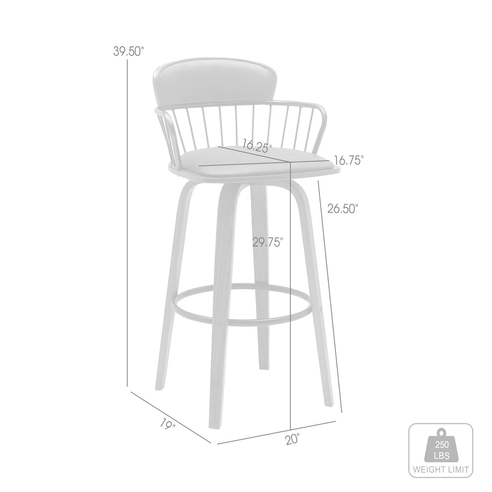 Willow 30" Swivel Walnut Wood Bar Stool in Gray Faux Leather with Golden Bronze Metal By Armen Living | Bar Stools | Modishstore - 8