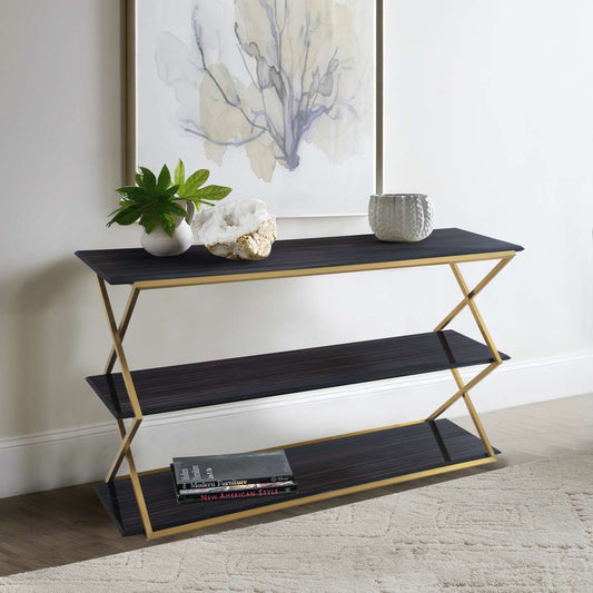 Westlake 3-Tier Dark Brown Console Table with Brushed Gold Legs By Armen Living | Console Tables |  Modishstore 