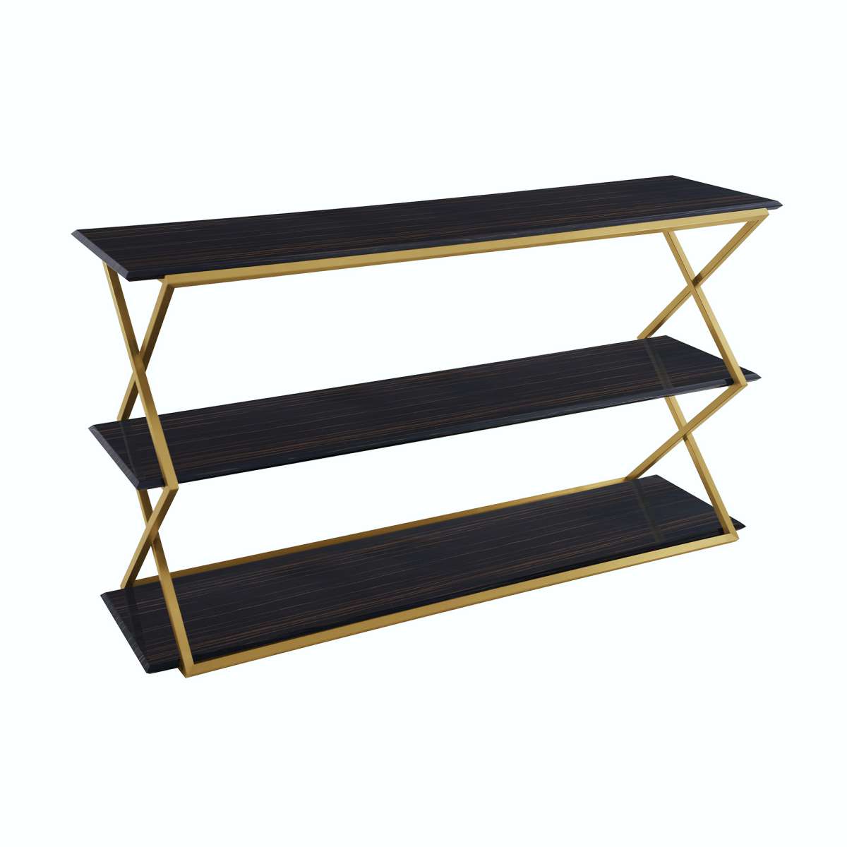 Westlake 3-Tier Dark Brown Console Table with Brushed Gold Legs By Armen Living | Console Tables |  Modishstore  - 2