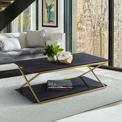 Westlake Dark Brown Veneer Coffee Table with Brushed Gold Legs By Armen Living