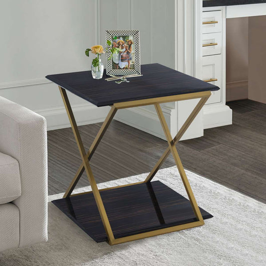 Westlake Dark Brown Veneer End Table with Brushed Gold Legs By Armen Living | End Tables |  Modishstore 