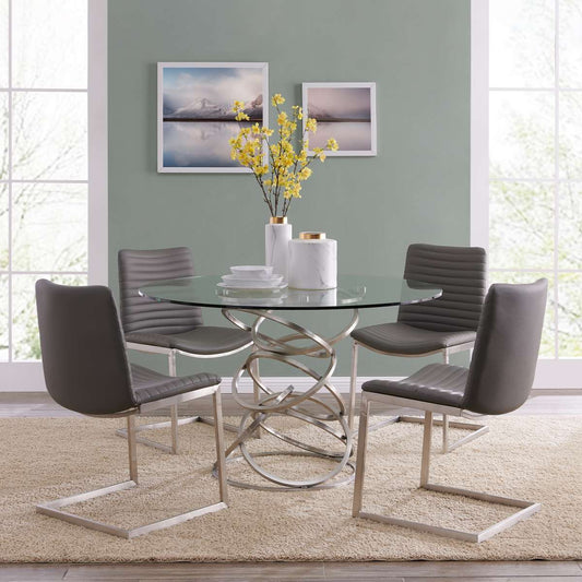 Wendy Contemporary Dining Table in Brushed Stainless Steel Finish and Clear Glass top By Armen Living | Dining Tables | Modishstore