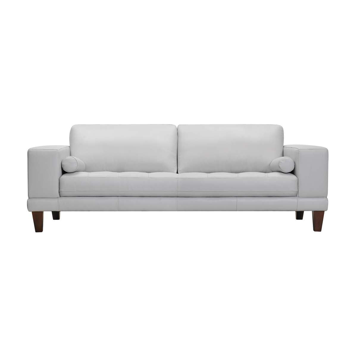 Wynne Contemporary Sofa in Genuine Dove Gray Leather with Brown Wood Legs By Armen Living | Sofas | Modishstore - 2