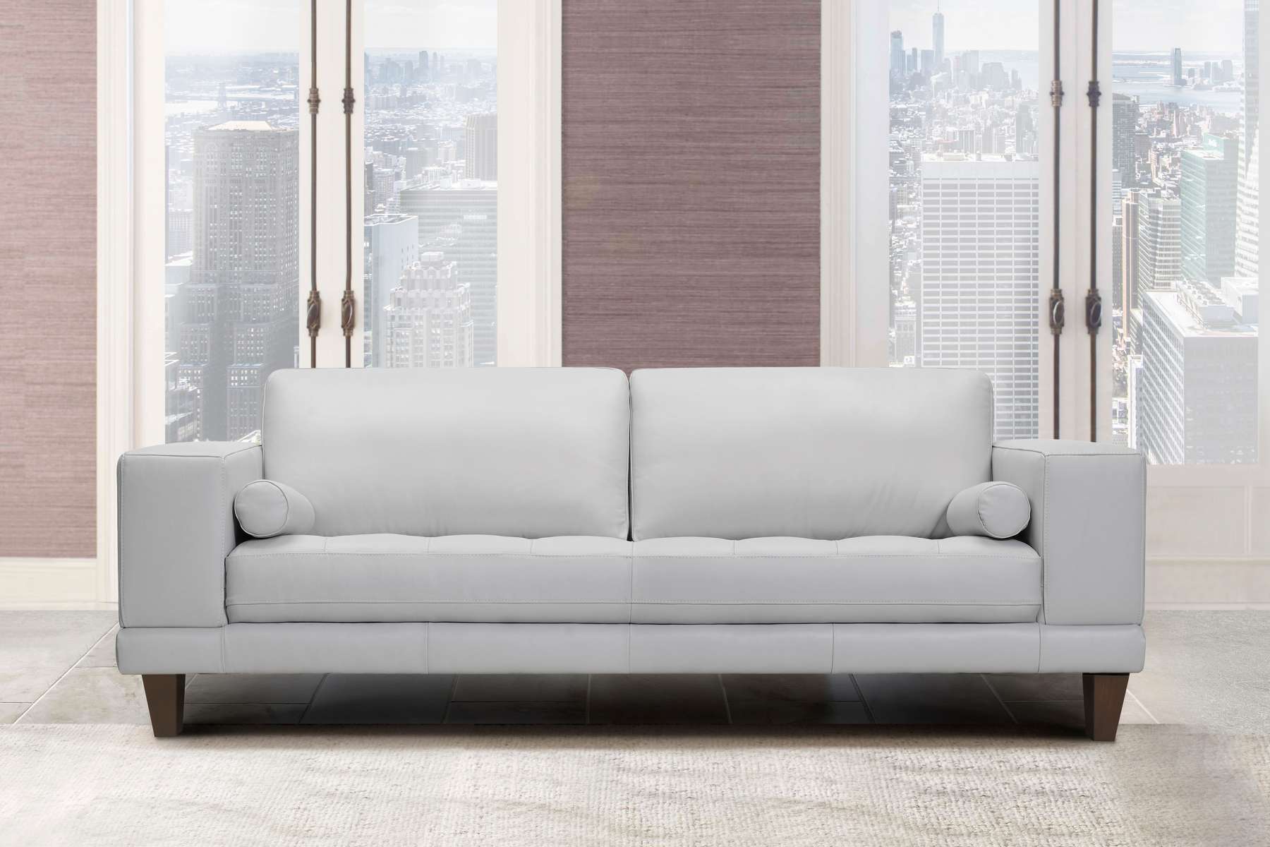 Wynne Contemporary Sofa in Genuine Dove Gray Leather with Brown Wood Legs By Armen Living | Sofas | Modishstore