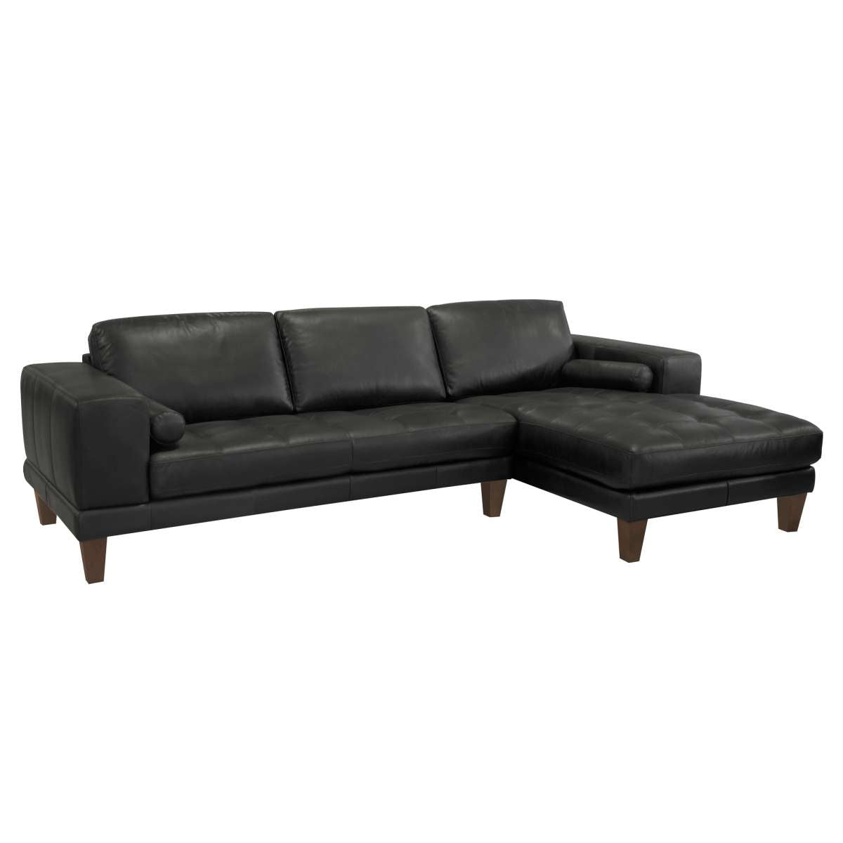 Wynne Contemporary Sectional in Genuine Black Leather with Brown Wood Legs By Armen Living | Sofa Set | Modishstore - 2