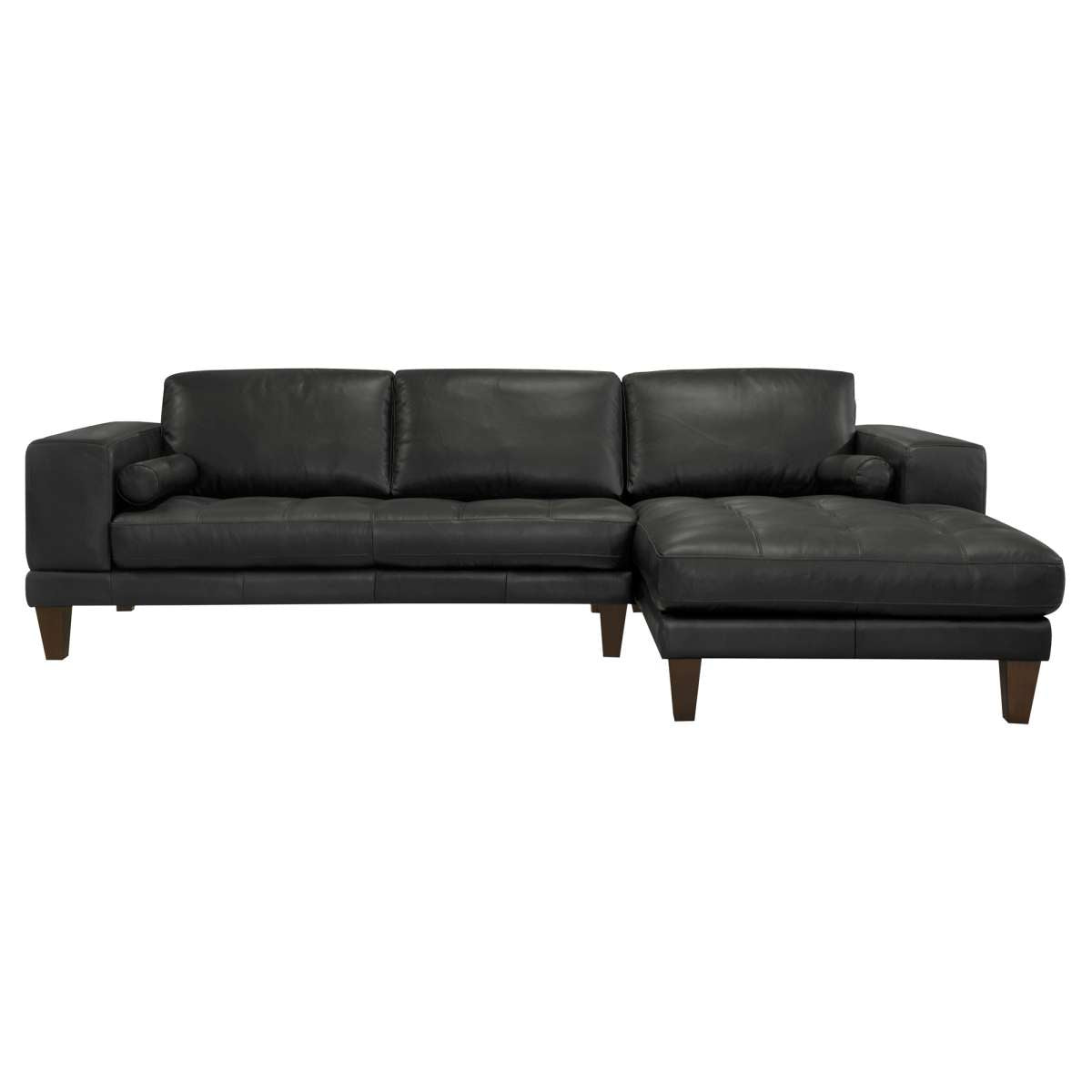 Wynne Contemporary Sectional in Genuine Black Leather with Brown Wood Legs By Armen Living | Sofa Set | Modishstore - 3