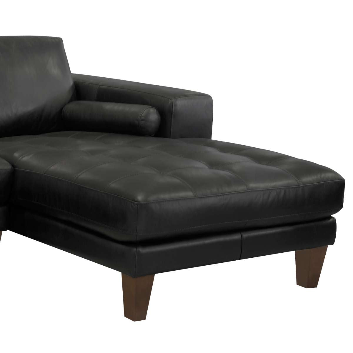 Wynne Contemporary Sectional in Genuine Black Leather with Brown Wood Legs By Armen Living | Sofa Set | Modishstore - 4