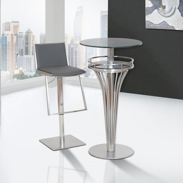 Yukon Contemporary Bar Table In Stainless Steel and Gray Frosted Glass By Armen Living | Bar Tables | Modishstore - 3
