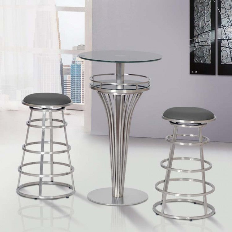 Yukon Contemporary Bar Table In Stainless Steel and Gray Frosted Glass By Armen Living | Bar Tables | Modishstore