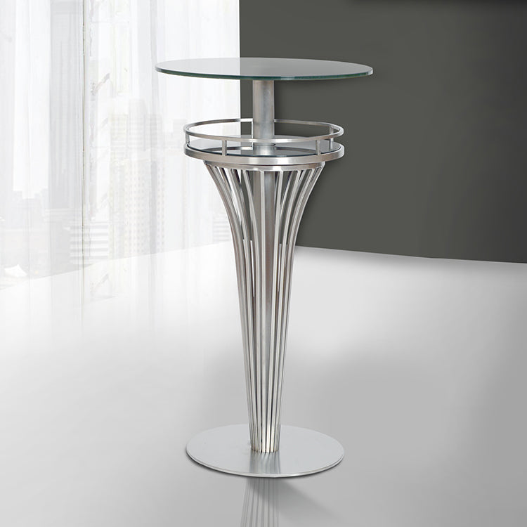 Yukon Contemporary Bar Table In Stainless Steel and Gray Frosted Glass By Armen Living | Bar Tables | Modishstore - 4