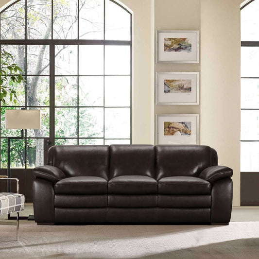 Zanna Contemporary Sofa in Genuine Dark Brown Leather with Brown Wood Legs By Armen Living | Sofas |  Modishstore 