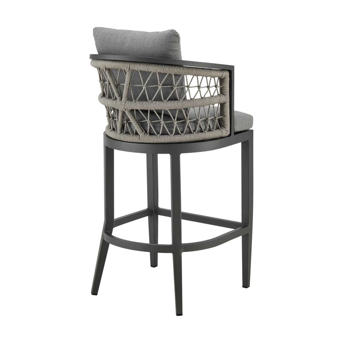 Zella Outdoor Patio Counter Stool in Aluminum with Light Gray Rope and Earl Gray Cushions By Armen Living | Bar Stools | Modishstore - 3
