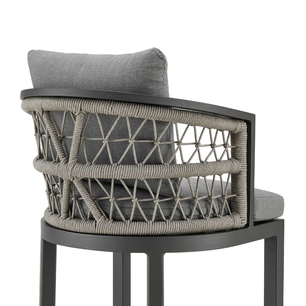 Zella Outdoor Patio Counter Stool in Aluminum with Light Gray Rope and Earl Gray Cushions By Armen Living | Bar Stools | Modishstore - 4