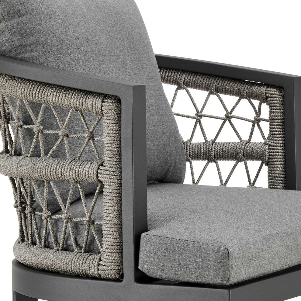 Zella Outdoor Patio Counter Stool in Aluminum with Light Gray Rope and Earl Gray Cushions By Armen Living | Bar Stools | Modishstore - 5