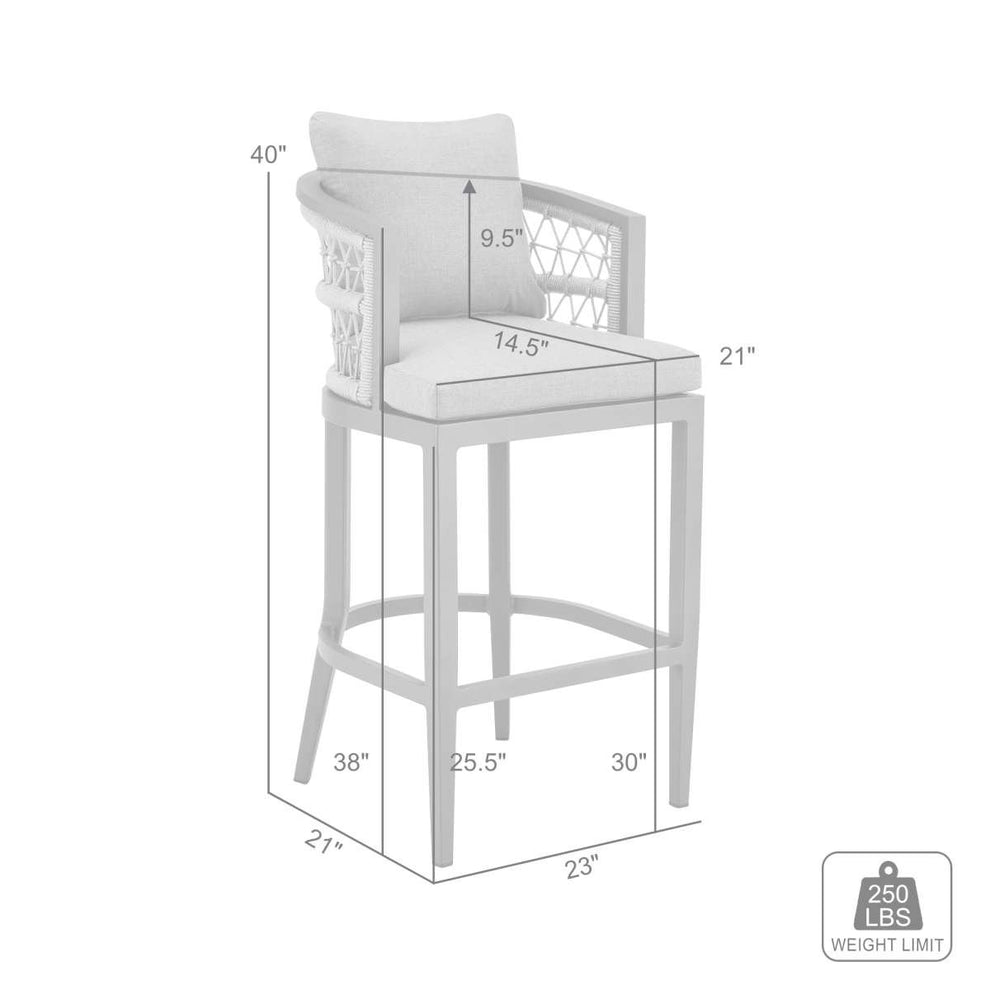 Zella Outdoor Patio Bar Stool in Aluminum with Light Gray Rope and Earl Gray Cushions By Armen Living | Bar Stools | Modishstore - 7