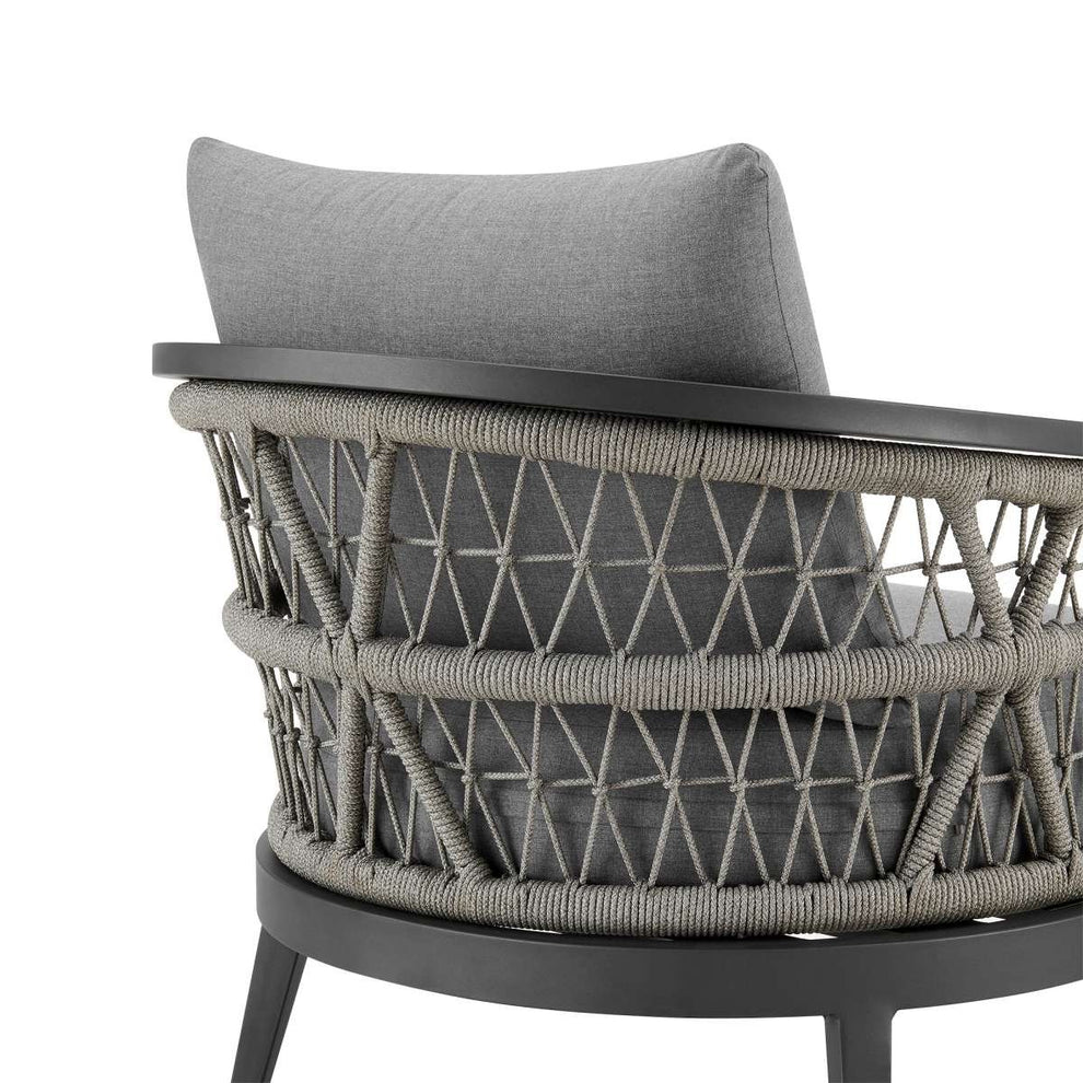 Zella Outdoor Patio Armchair in Aluminum with Light Gray Rope and Earl Gray Cushions By Armen Living | Outdoor Chairs | Modishstore - 5