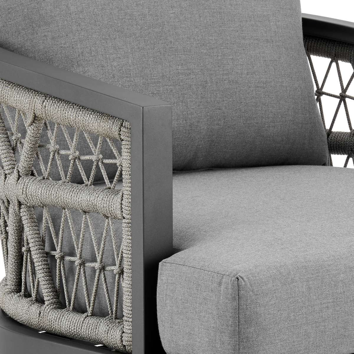 Zella Outdoor Patio Armchair in Aluminum with Light Gray Rope and Earl Gray Cushions By Armen Living | Outdoor Chairs | Modishstore - 6