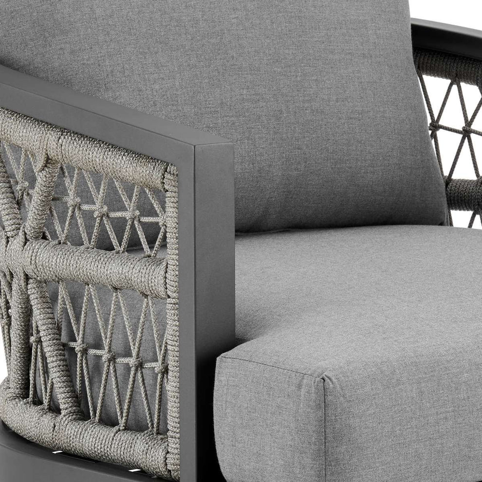 Zella Outdoor Patio Armchair in Aluminum with Light Gray Rope and Earl Gray Cushions By Armen Living | Outdoor Chairs | Modishstore - 6