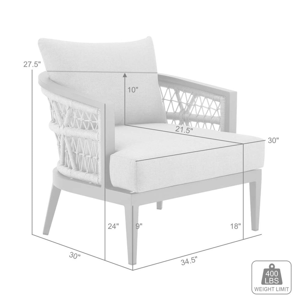 Zella Outdoor Patio Armchair in Aluminum with Light Gray Rope and Earl Gray Cushions By Armen Living | Outdoor Chairs | Modishstore - 8
