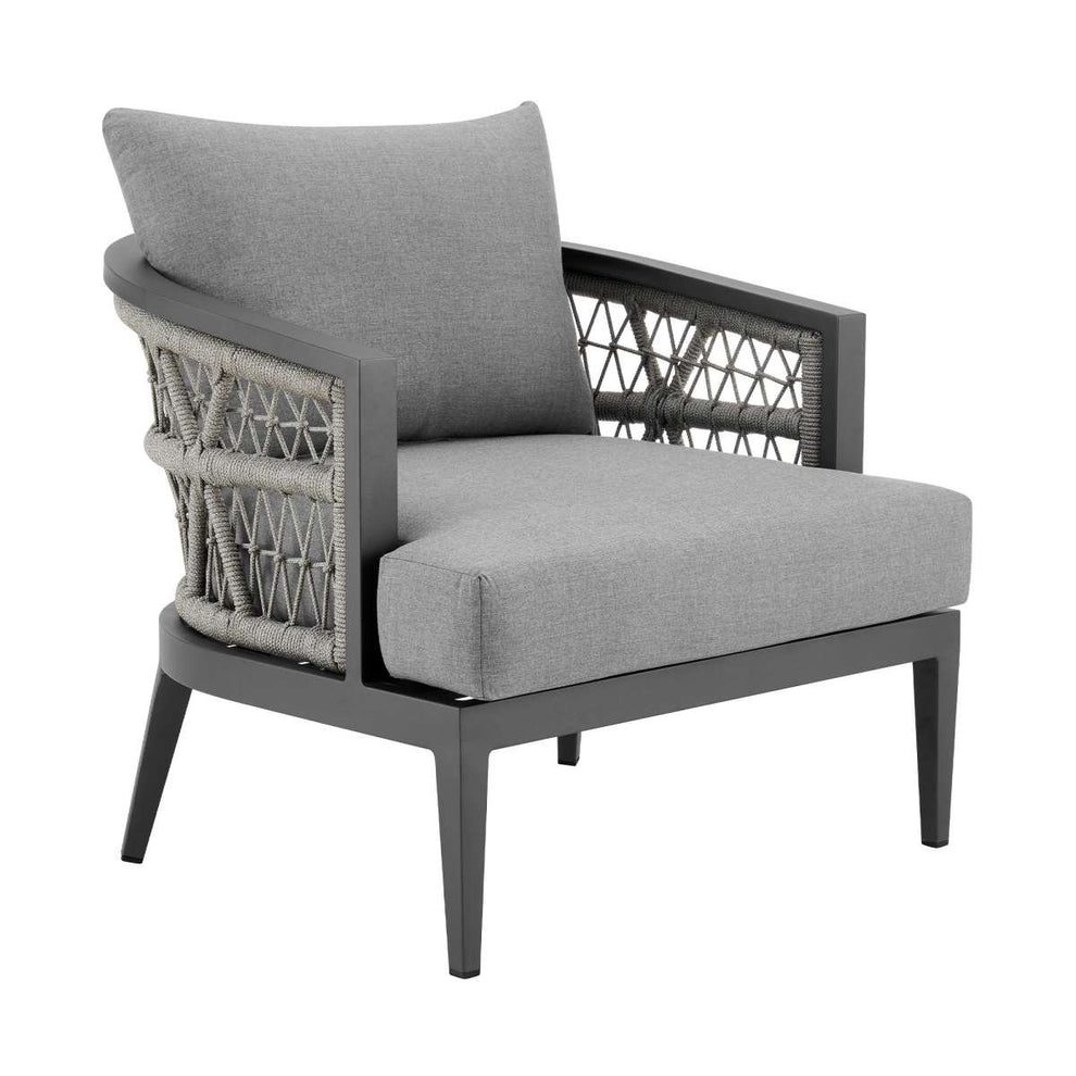 Zella Outdoor Patio Armchair in Aluminum with Light Gray Rope and Earl Gray Cushions By Armen Living | Outdoor Chairs | Modishstore - 3
