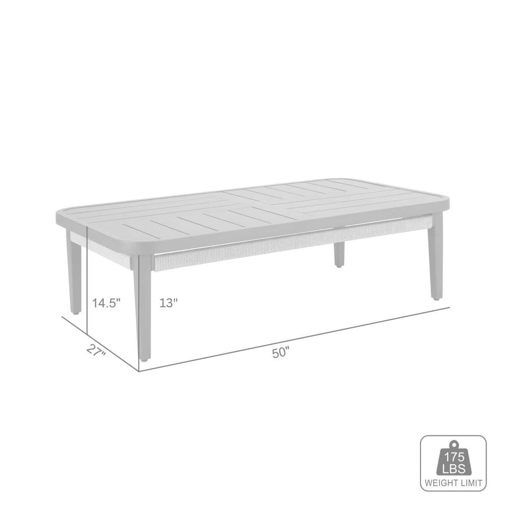 Zella Rectangular Coffee Table in Aluminum with Charcoal Finish and Light Gray Rope By Armen Living | Outdoor Tables | Modishstore - 7