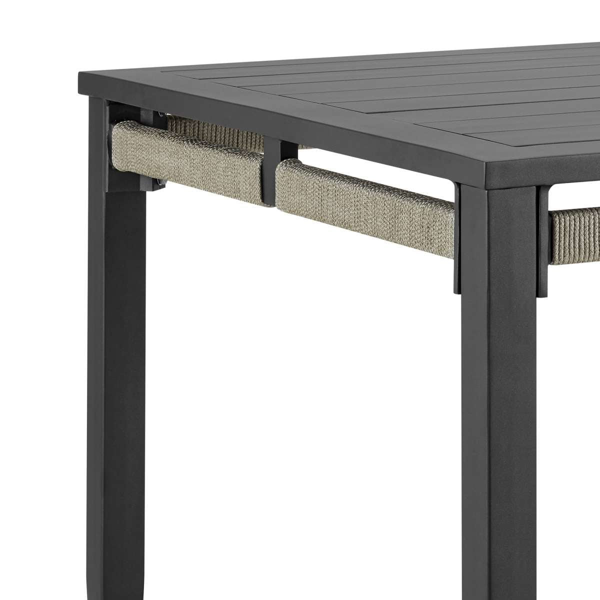 Zella Rectangular Dining Table in Aluminum with Charcoal Finish and Light Gray Rope By Armen Living | Outdoor Tables | Modishstore - 5