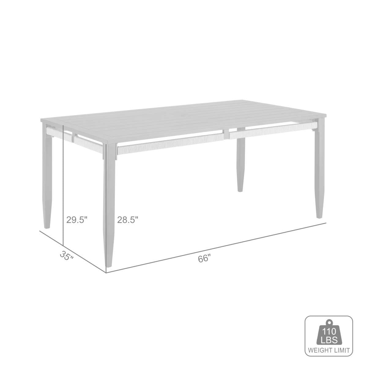 Zella Rectangular Dining Table in Aluminum with Charcoal Finish and Light Gray Rope By Armen Living | Outdoor Tables | Modishstore - 7