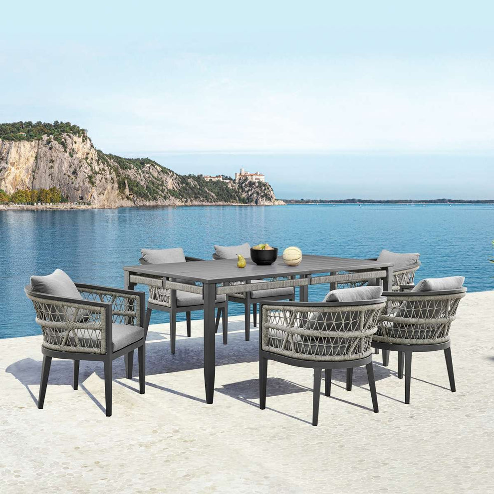Zella Rectangular Dining Table in Aluminum with Charcoal Finish and Light Gray Rope By Armen Living | Outdoor Tables | Modishstore - 2