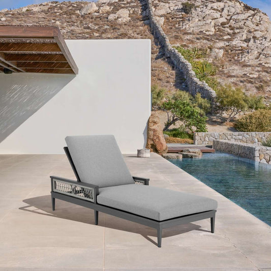 Zella Outdoor Patio Chaise Lounge Chair in Aluminum with Gray Rope and Earl Gray Cushions By Armen Living | Outdoor Chaise Lounges | Modishstore