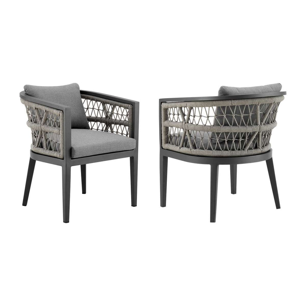 Zella Outdoor Patio Dining Chair in Aluminum with Light Gray Rope and Earl Gray Cushions - Set of 2 By Armen Living | Outdoor Chairs | Modishstore - 3