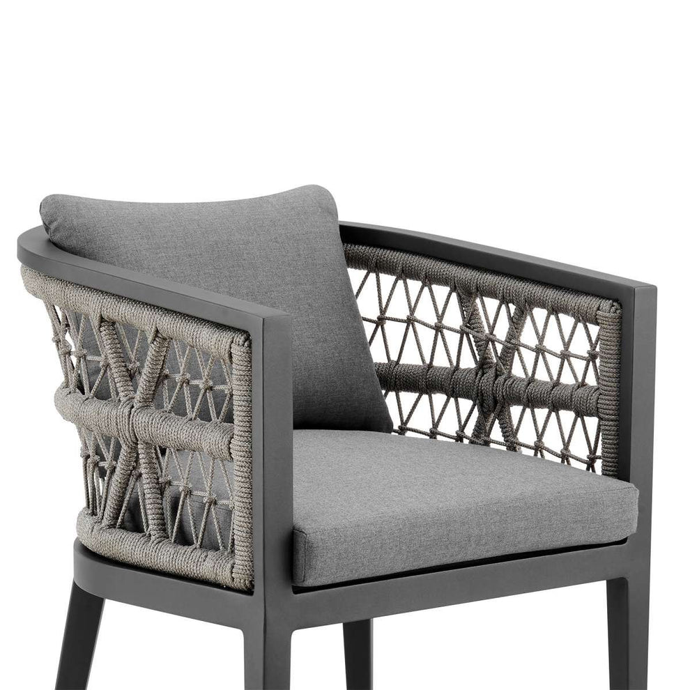 Zella Outdoor Patio Dining Chair in Aluminum with Light Gray Rope and Earl Gray Cushions - Set of 2 By Armen Living | Outdoor Chairs | Modishstore - 5