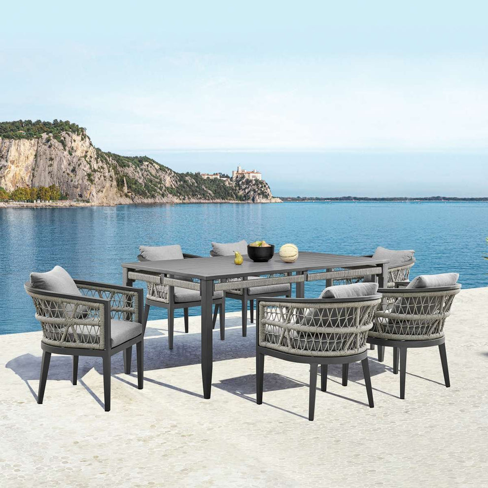 Zella Outdoor Patio Dining Chair in Aluminum with Light Gray Rope and Earl Gray Cushions - Set of 2 By Armen Living | Outdoor Chairs | Modishstore - 2