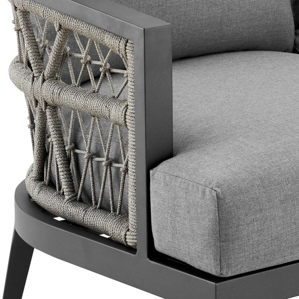 Zella Outdoor Patio Sofa in Aluminum with Light Gray Rope and Earl Gray Cushions By Armen Living | Outdoor Sofas, Loveseats & Sectionals | Modishstore - 5