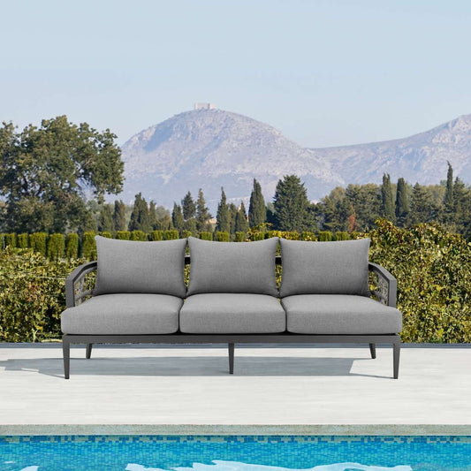 Zella Outdoor Patio Sofa in Aluminum with Light Gray Rope and Earl Gray Cushions By Armen Living | Outdoor Sofas, Loveseats & Sectionals | Modishstore