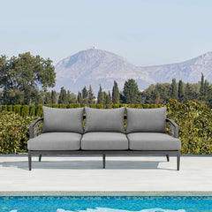 Zella Outdoor Patio Sofa in Aluminum with Light Gray Rope and Earl Gray Cushions By Armen Living