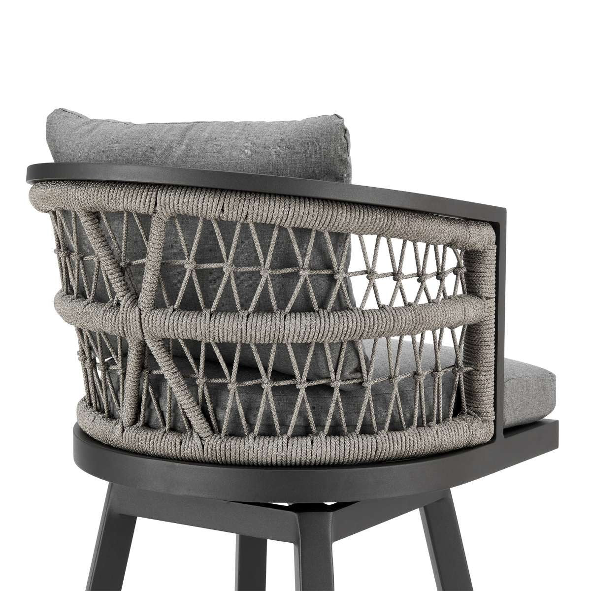 Zella Outdoor Patio Swivel Counter Stool in Aluminum with Light Gray Rope and Earl Gray Cushions By Armen Living | Bar Stools | Modishstore - 4