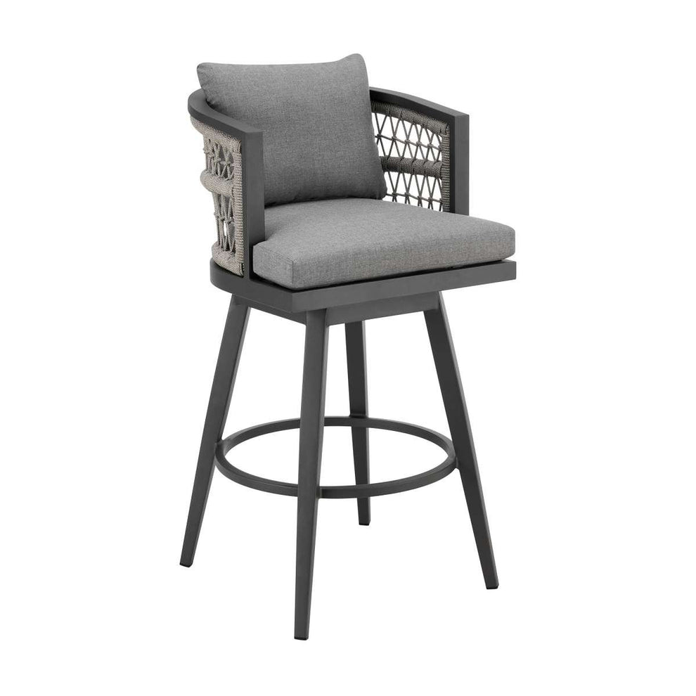 Zella Outdoor Patio Swivel Bar Stool in Aluminum with Light Gray Rope and Earl Gray Cushions By Armen Living | Bar Stools | Modishstore - 2