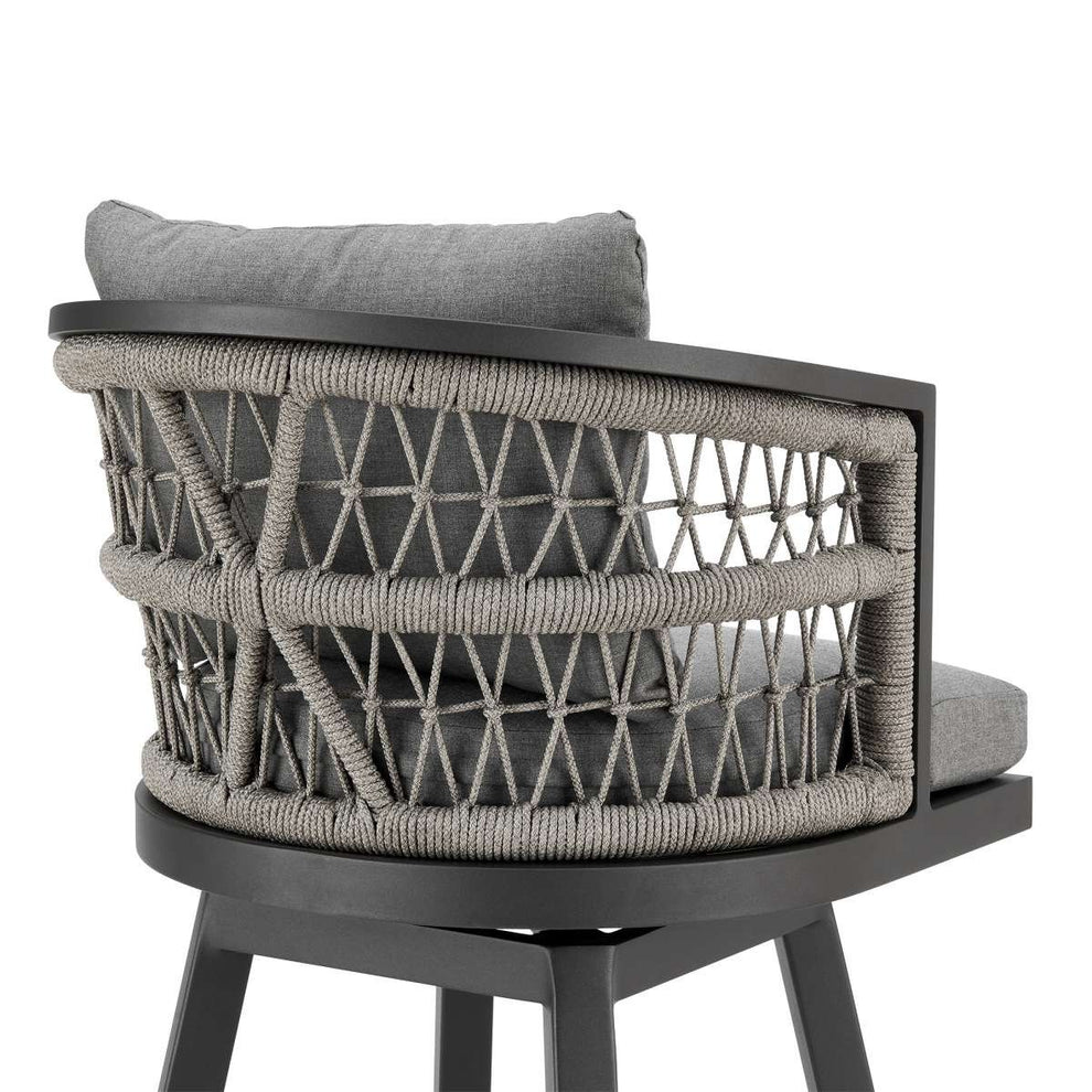 Zella Outdoor Patio Swivel Bar Stool in Aluminum with Light Gray Rope and Earl Gray Cushions By Armen Living | Bar Stools | Modishstore - 4