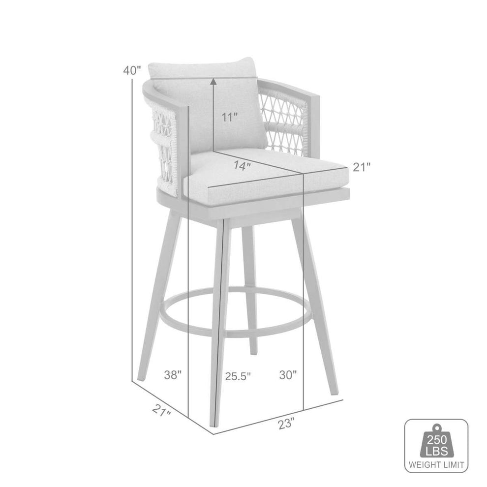 Zella Outdoor Patio Swivel Bar Stool in Aluminum with Light Gray Rope and Earl Gray Cushions By Armen Living | Bar Stools | Modishstore - 7