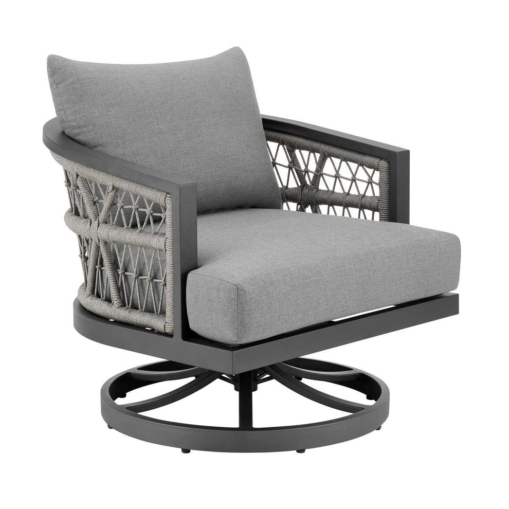 Zella Outdoor Patio Swivel Armchair in Aluminum with Light Gray Rope and Earl Gray Cushions By Armen Living | Outdoor Chairs | Modishstore - 3