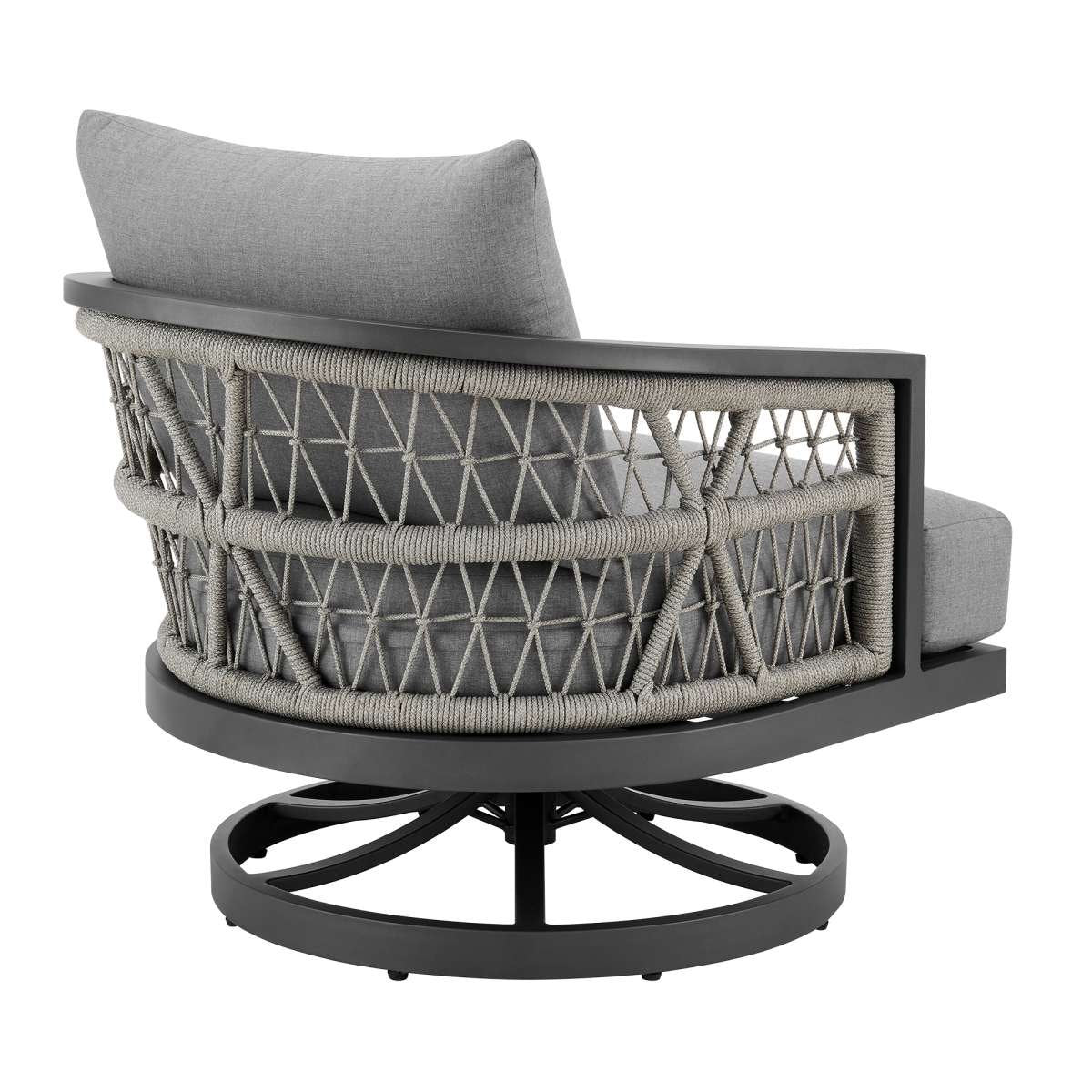 Zella Outdoor Patio Swivel Armchair in Aluminum with Light Gray Rope and Earl Gray Cushions By Armen Living | Outdoor Chairs | Modishstore - 4
