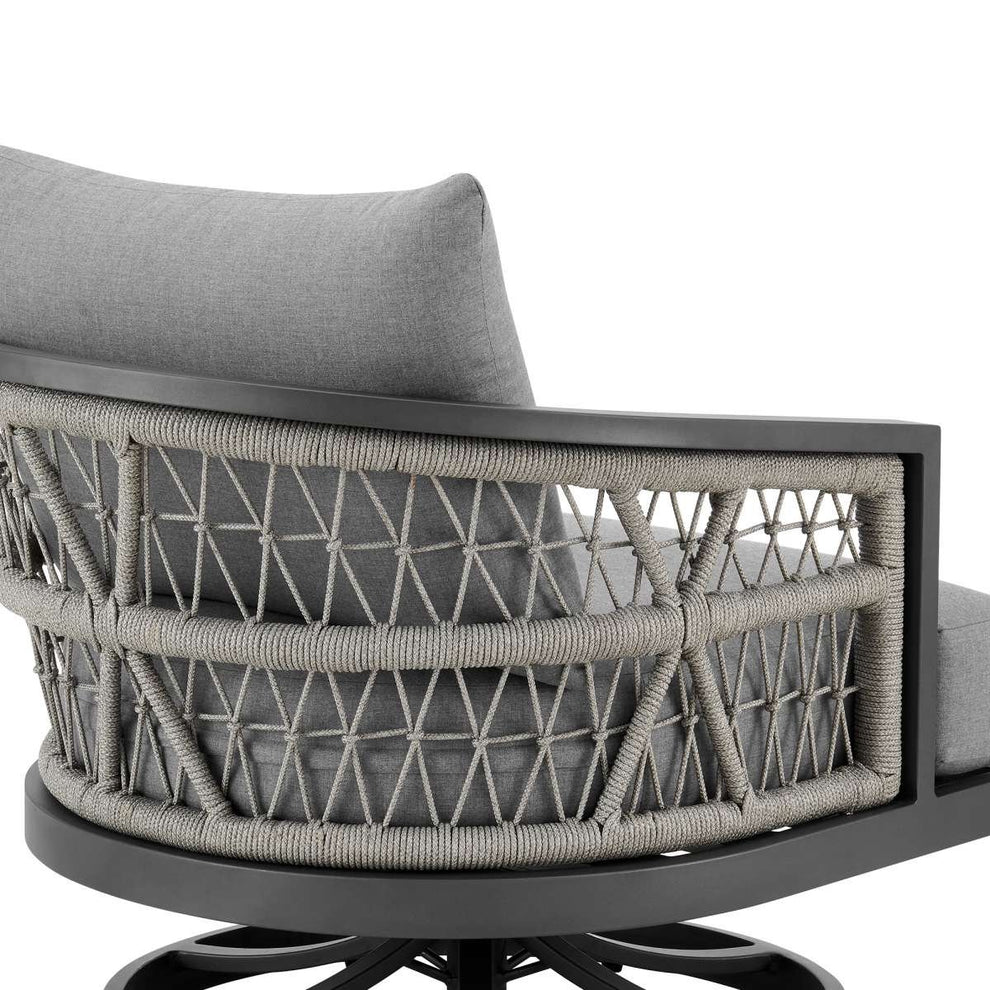 Zella Outdoor Patio Swivel Armchair in Aluminum with Light Gray Rope and Earl Gray Cushions By Armen Living | Outdoor Chairs | Modishstore - 5
