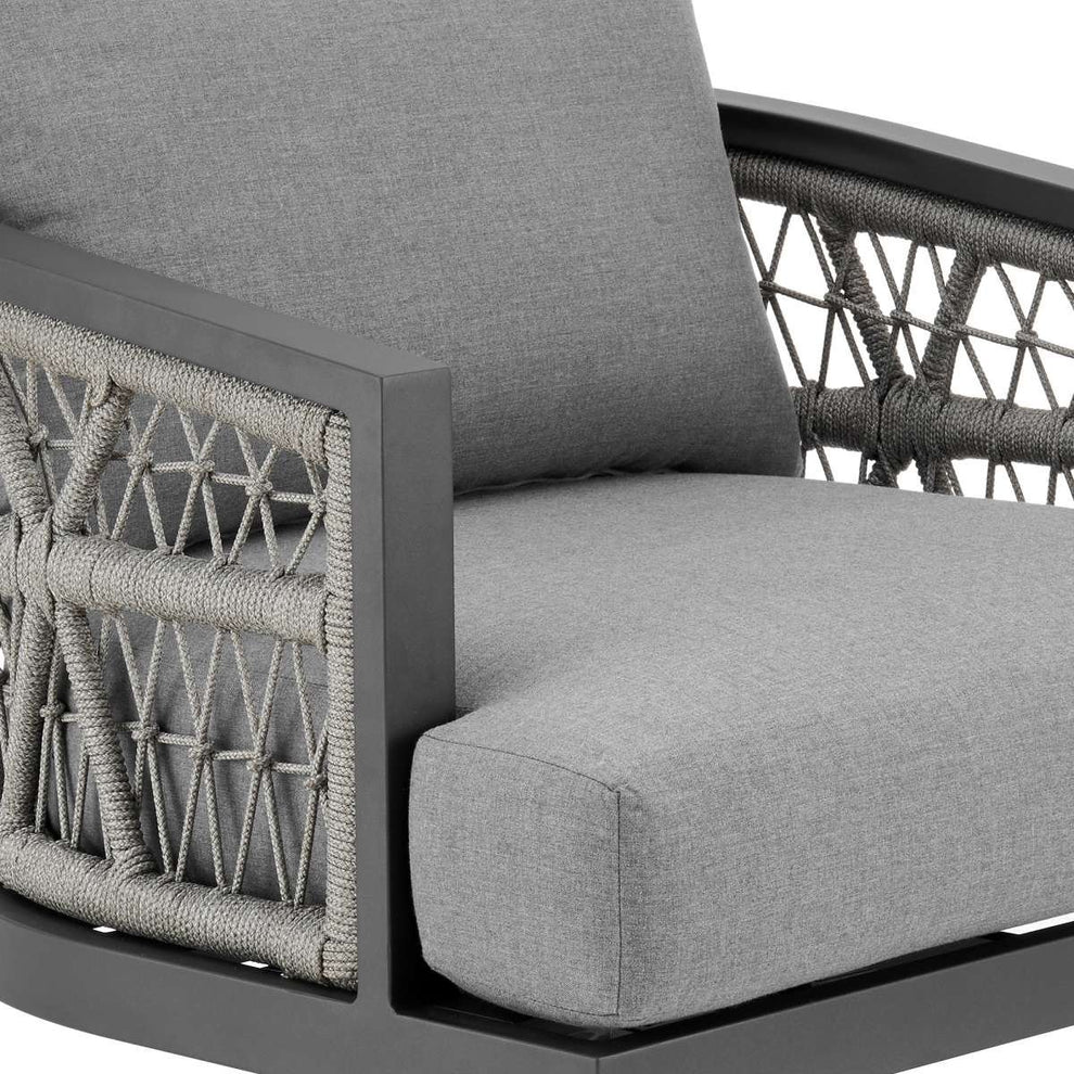Zella Outdoor Patio Swivel Armchair in Aluminum with Light Gray Rope and Earl Gray Cushions By Armen Living | Outdoor Chairs | Modishstore - 6