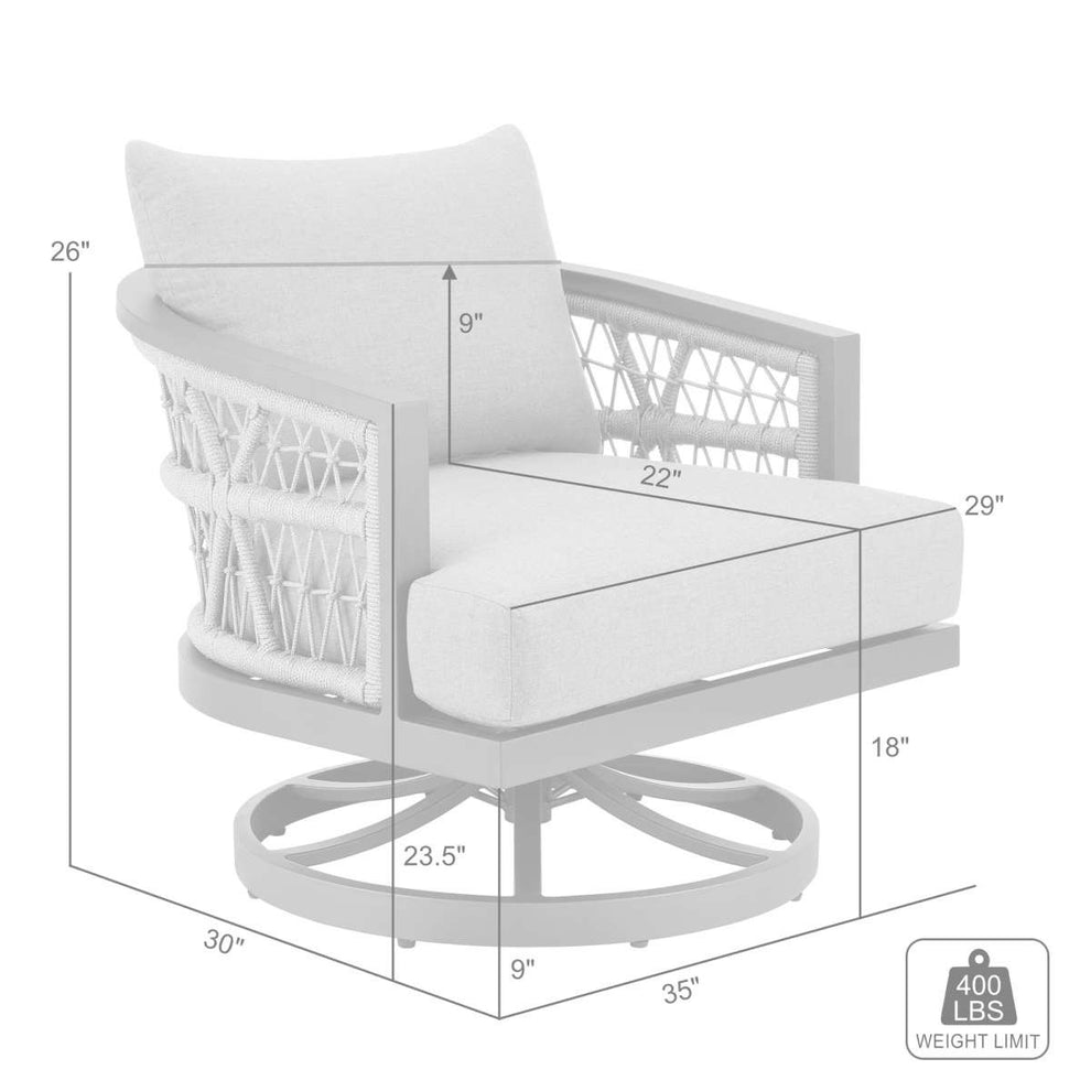 Zella Outdoor Patio Swivel Armchair in Aluminum with Light Gray Rope and Earl Gray Cushions By Armen Living | Outdoor Chairs | Modishstore - 8