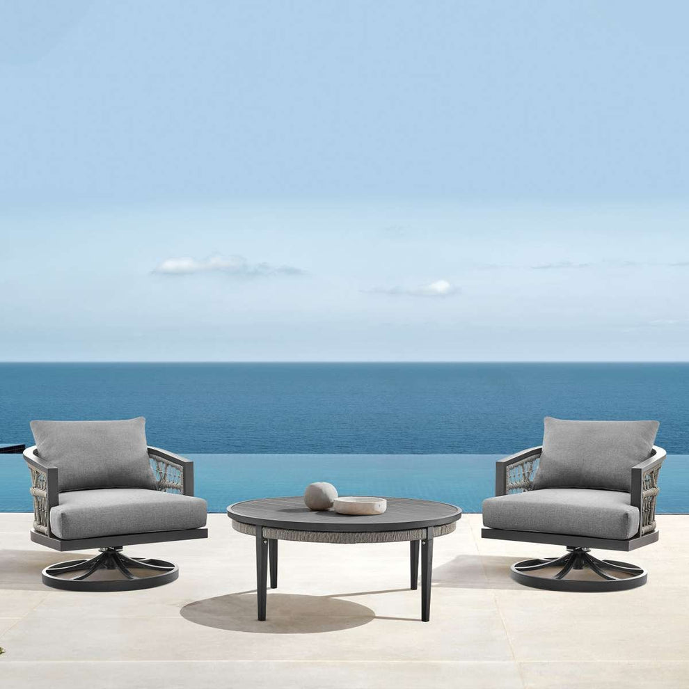 Zella Outdoor Patio Swivel Armchair in Aluminum with Light Gray Rope and Earl Gray Cushions By Armen Living | Outdoor Chairs | Modishstore - 2