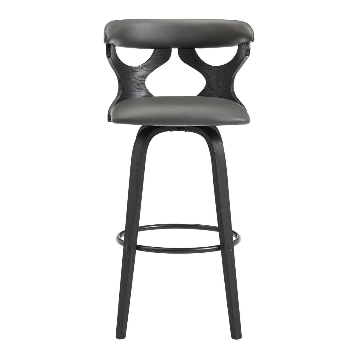 Zenia 26" Swivel Counter Stool in Gray Faux Leather and Black Wood By Armen Living | Bar Stools |  Modishstore  - 3