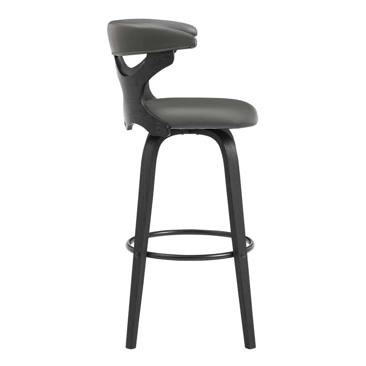Zenia 26" Swivel Counter Stool in Gray Faux Leather and Black Wood By Armen Living | Bar Stools |  Modishstore  - 4