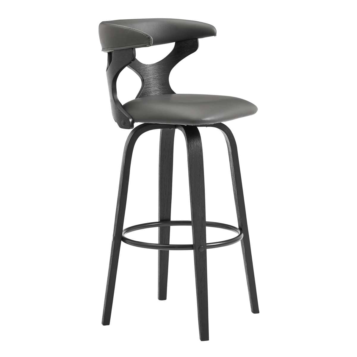 Zenia 30" Swivel Bar Stool in Gray Faux Leather and Black Wood By Armen Living | Bar Stools |  Modishstore  - 5