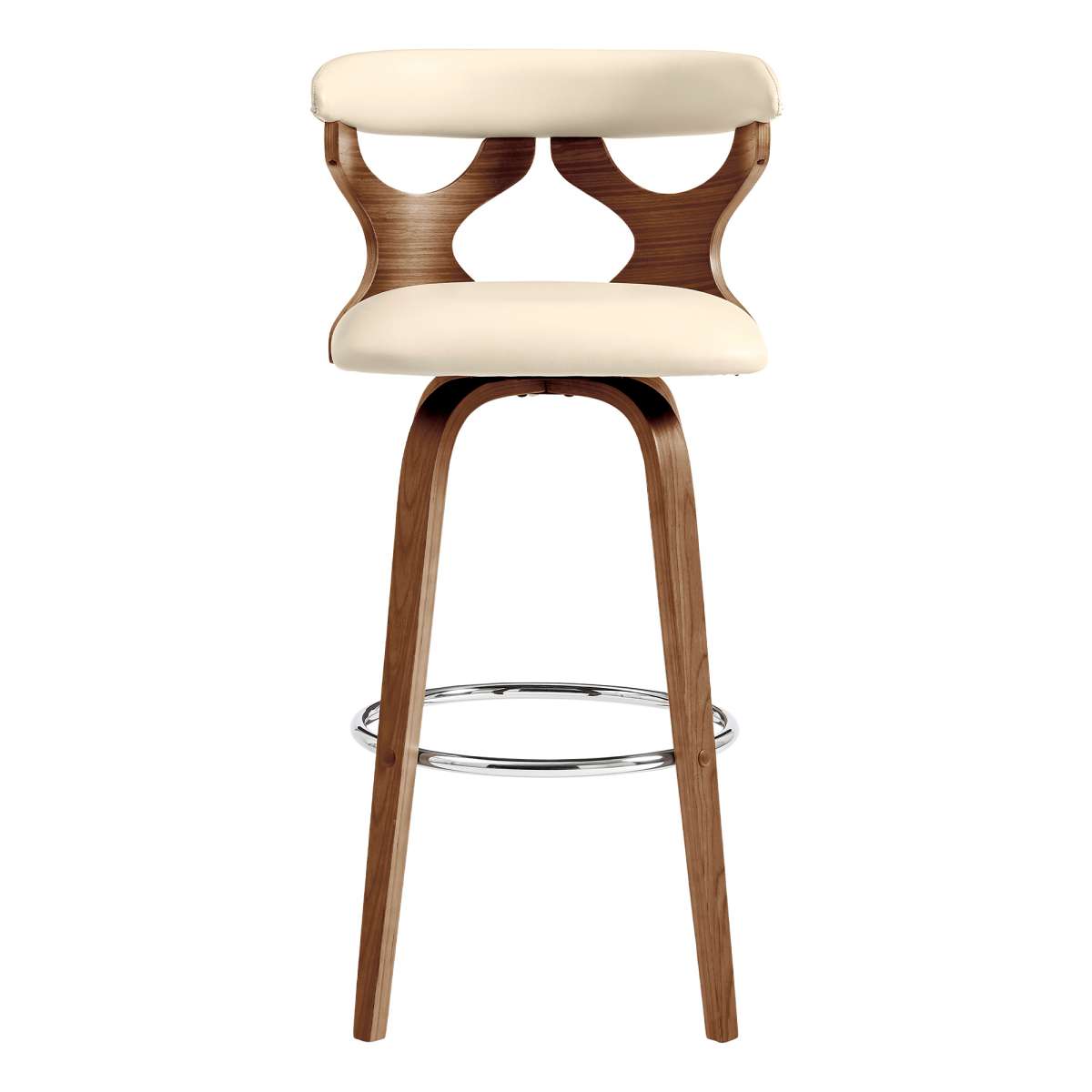 Zenia 26" Swivel Counter Stool in Cream Faux Leather and Walnut Wood By Armen Living | Bar Stools |  Modishstore  - 3