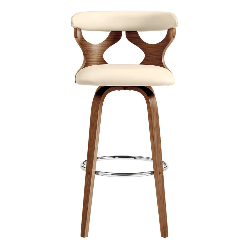 Zenia 30" Swivel Bar Stool in Cream Faux Leather and Walnut Wood By Armen Living | Bar Stools |  Modishstore  - 3